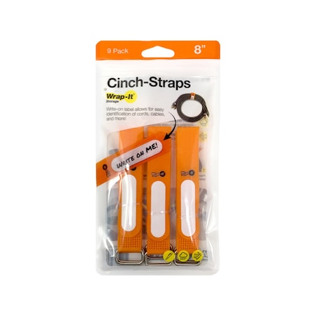 Cinch Strap, No Adhesive, 8 In, Orange